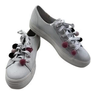 Keds Triple Kick White Pom Pom Platform Sneakers Women's Size 8.5